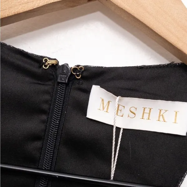 MESHKI NEW Two-Tone Glitter Wrap Dress Black Shimmer Size Medium - Image 6