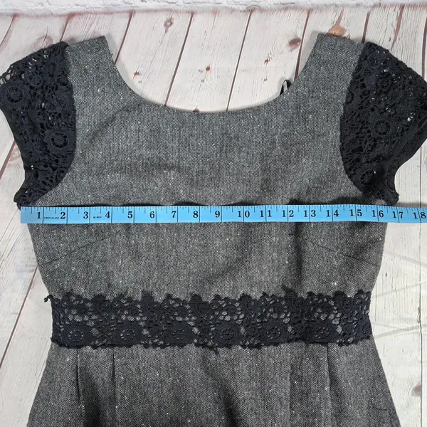 J Crew‎ Tweed Lace Trim Sheath Dress Gray Black Short Sleeve Women 2 Wool Blend - Image 9
