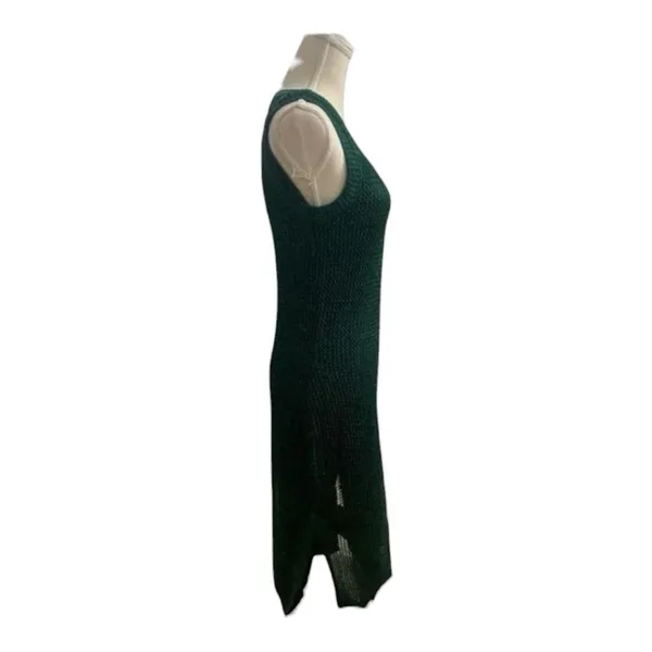 Metallic Green Mesh Midi Dress Size XS Bodycon Crochet Dress Sleeveless - Image 5