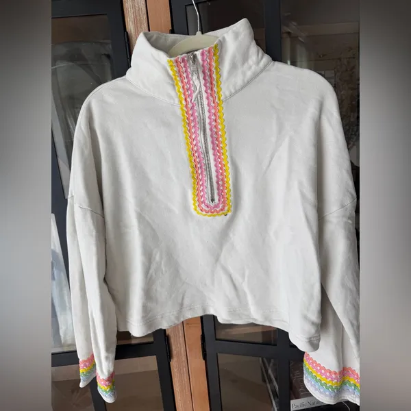 Something Navy Rainbow Applique set 1/4 zip crop pullover sweatpants embroidery - Image 5