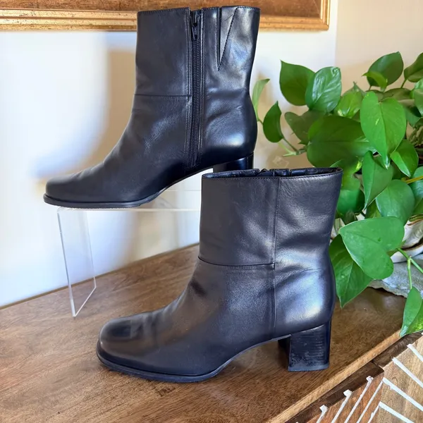Easy Spirit Ankle Boots Womens Black Leather Square Toe Block Heel Side Zip - Image 5