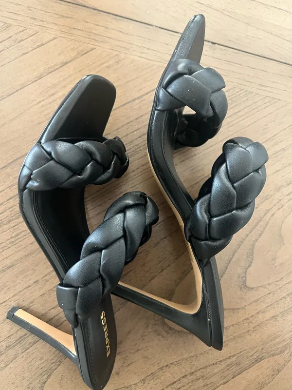 Express Black Braided-Strap High Heel Sandals - Image 6