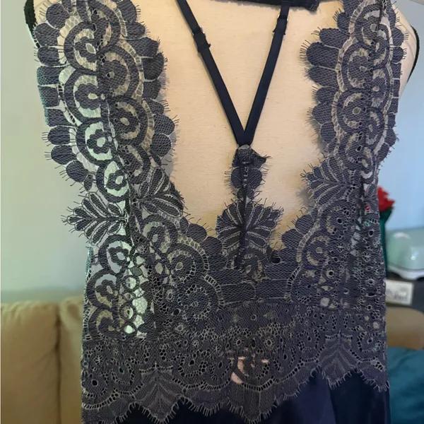 Victorias Secret Blue Satin Lace Trim Chemise Nightie Slip Dress Size XS - Image 2