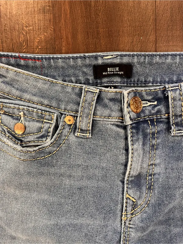 TRUE RELIGION Billie Mid-Rise Straight Jeans Light Blue Wash Womens 28x31 - Image 2