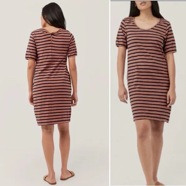 Pact Women's Size M Harvest Stripe Avery Dress‎ Organic Cotton Twist Back Earthy - Image 2