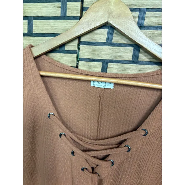 Maurices Brown Waffle Knit‎ Lace Up Top Size 3X - Image 4