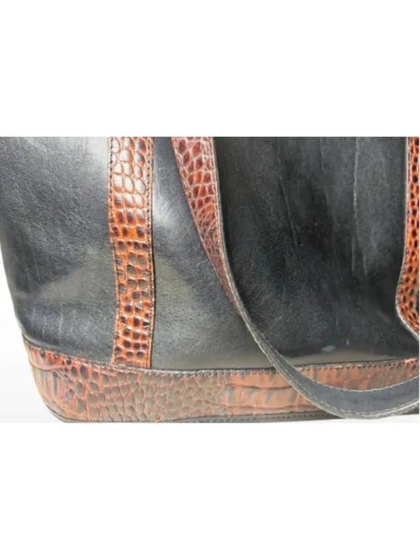 🔥 VINTAGE GRAIL! Rare 90s BRAHMIN Tuscan Croc & Smooth Leather Shoulder Tote Ba - Image 5