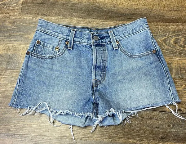 Levi's 501 Denim Cut Off Jean Shorts Women's Size 24 Raw Hem Booty Button Fly - Image 2