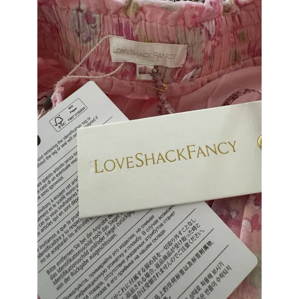 LoveShackFancy Pink Floral Tiered Mini Skirt M NWT Coquette Romantic HTF Silk - Image 5