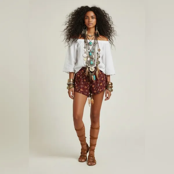 Boho Floral Print High Waist Shorts L Festival Western Hippie - Image 2