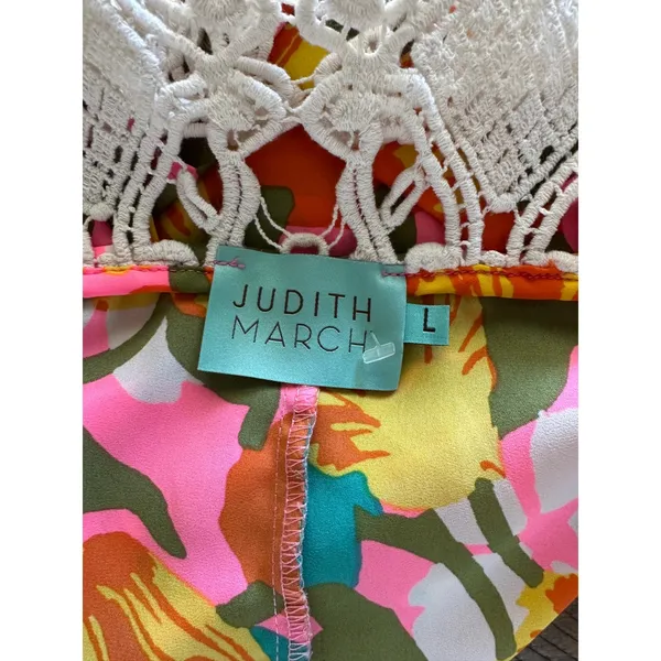 Judith March Floral Boho Cami Tank Top Crochet Lace Back Vibrant‎ Retro Large - Image 4
