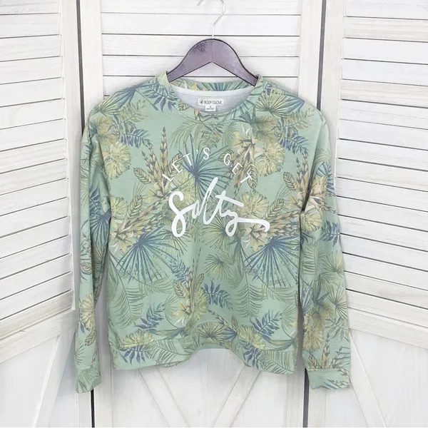 Body Glove Let's Get Salty Tropical Print Shirt Green Small‎ Crop Sweatshirt - Image 8