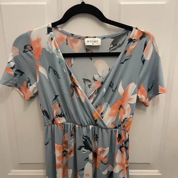 STORY Blue Summer Floral Maxi Hi Low Wrap Dress Womens S Casual‎ Party Boho - Image 4