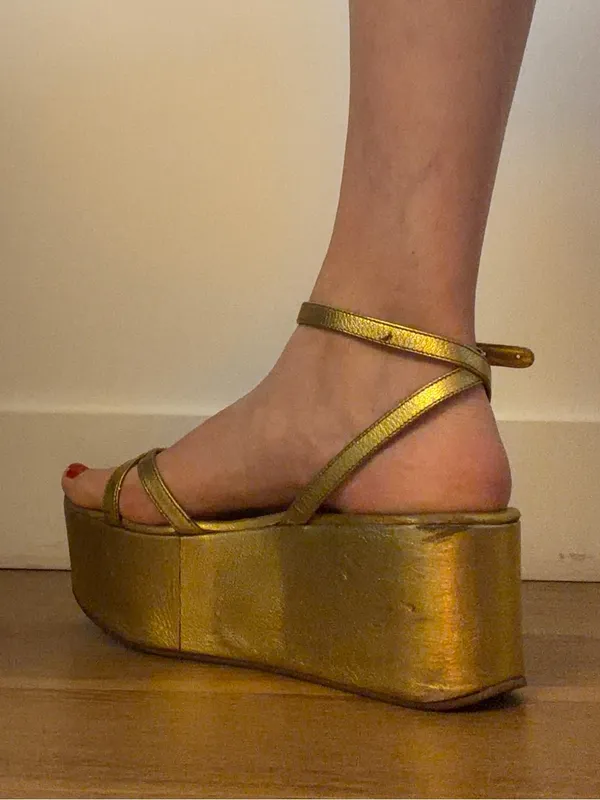 Prada Gold Metallic Platform Ankle-Strap Sandals heavily worn out - Image 3