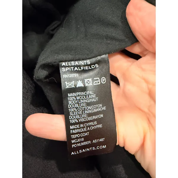 AllSaints Women Coat 8 Black Tepo Wool Oversized Shawl Collar Tailored Jacket - Image 6