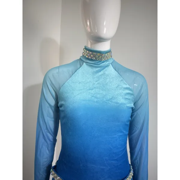Weissman Blue Ombre Jazz Latin Dance Costume Fringe Sequin Belt Size MA - Image 2