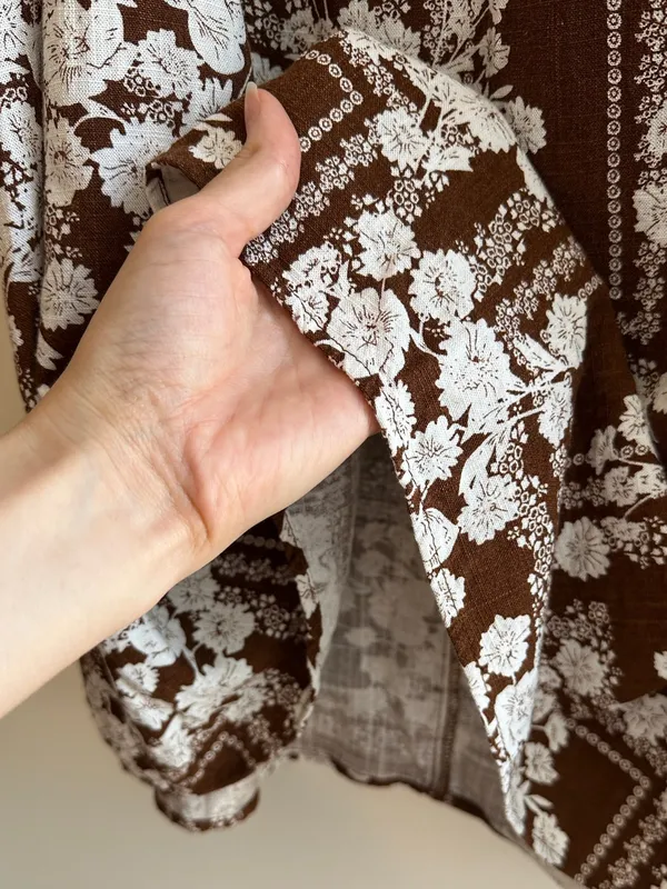 Paper Heart Anthropologie Chocolate Brown Floral Linen Maxi Dress, Size Large - Image 7