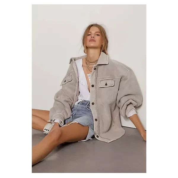 Free People Ruby Jacket in Stone Size Small Oversized Boho Shacket - Image 3