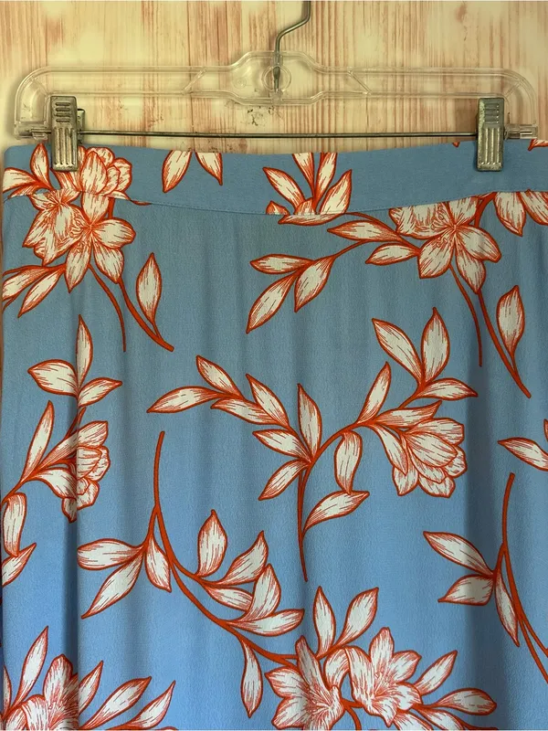 Talbots Blue Flowing Orange Hibiscus Ruffle Tiered Midi Skirt Size M - Image 3