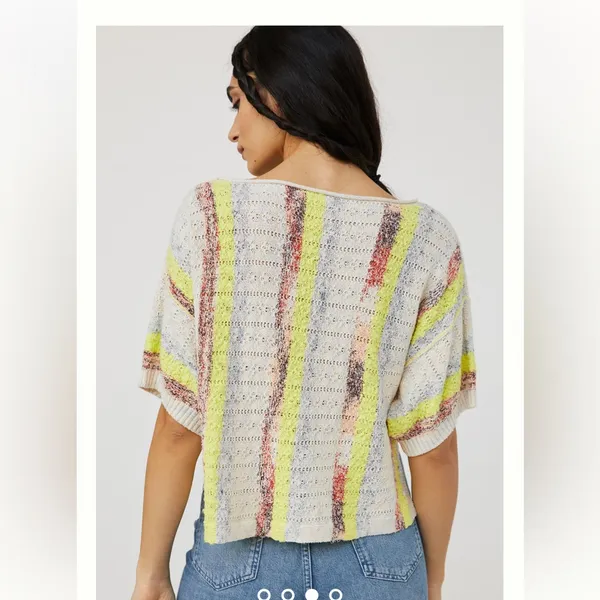 Anthropologie Pilcro Beachside Boho Tee Cream Yellow Size M - Image 5