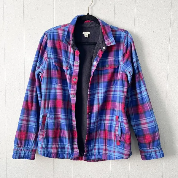L.L.Bean Women Shacket Medium Cotton Fleece Plaid Barn Country Western Cabincore - Image 2
