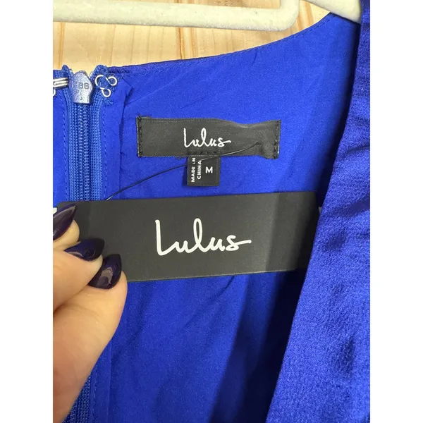 Lulus Stunning Desire Cobalt Blue Satin Pleated Tiered Midi Dress Wedding Medium - Image 6