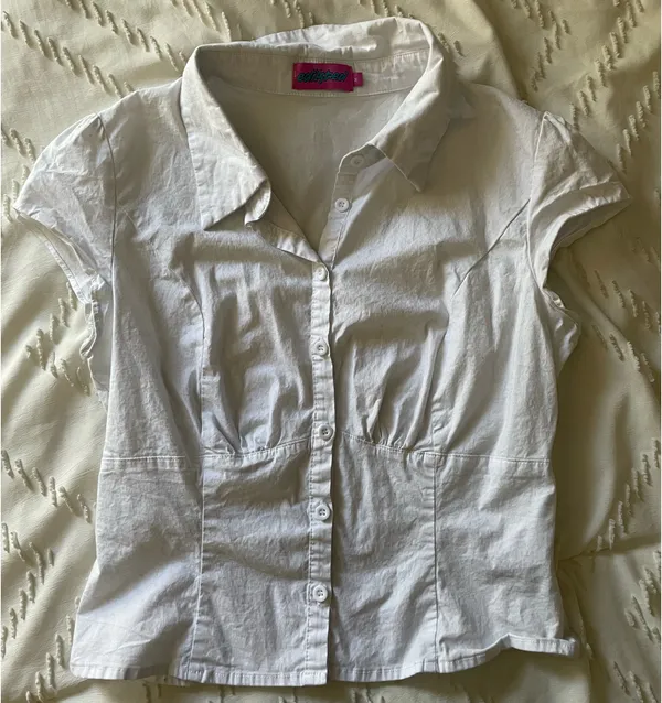 Edikted Top Button Up Shirt Shirt Sleeve Medium White - Image 3
