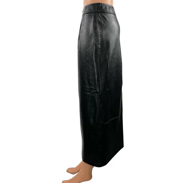 Zara Women's Black Leather High Waisted Fitted Maxi Straight Pencil Skirt Size S - Image 2