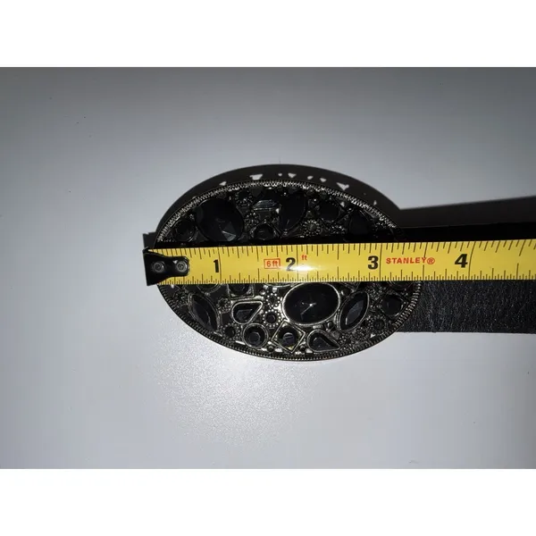 Express Black Leather‎ Black Rhinestone Buckle Cowboy Western Belt Women's Sz S - Image 9