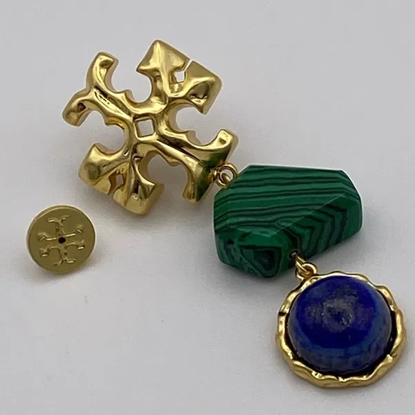 Tory Burch Roxanne double drop earrings with green malachite and resin. New - Image 5