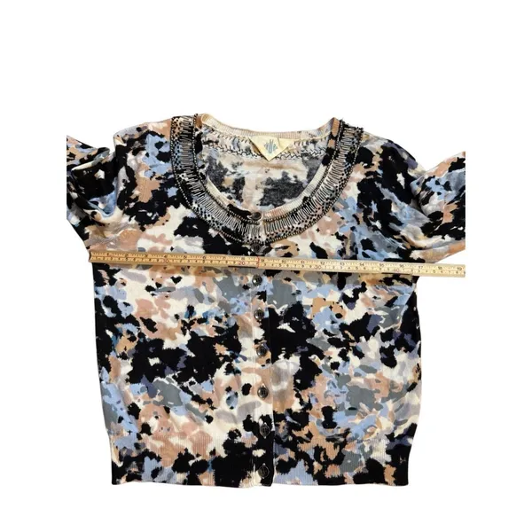 Anthropologie HWR‎ Monogram Beaded Collar Crop Cardigan Sweater Abstract Pattern - Image 6