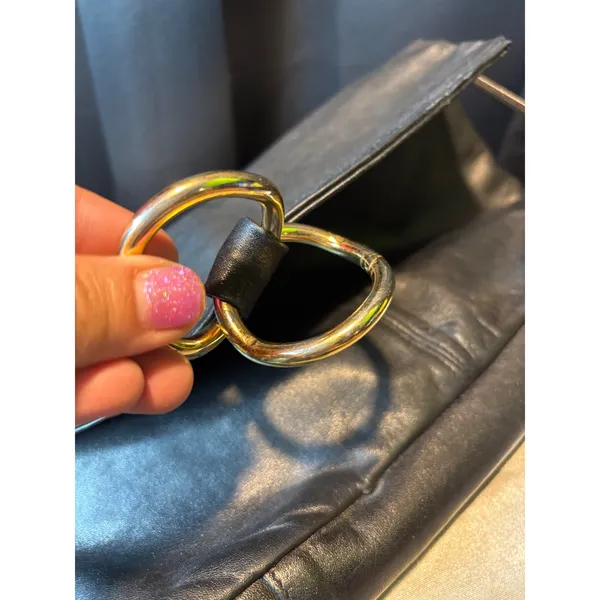 Amanda Smith Vintage Black Leather Crossbody Bag Gold Ring Accent Minimalist - Image 8