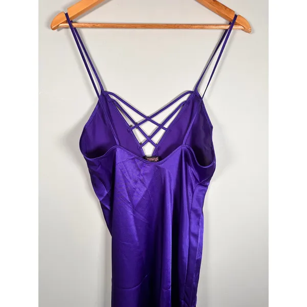 Frederick's of Hollywood Maxi‎ Slip Dress Womens Small Purple Satin sexy V-Neck - Image 4