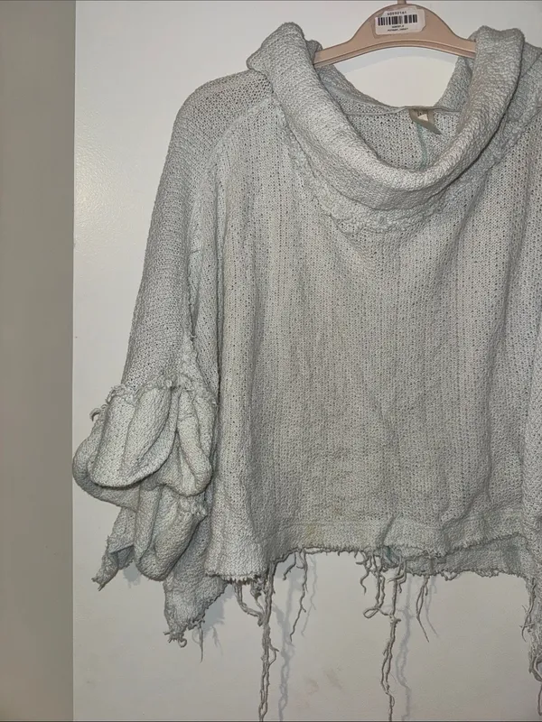 We The Free Pale Light Blue Gray Open-Knit Sweater - Image 4