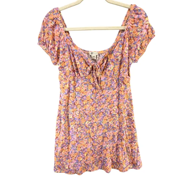 Billabong Dream Girl Mini Dress Womens M Orange Floral‎ Cottagecore Soft Girl - Image 2