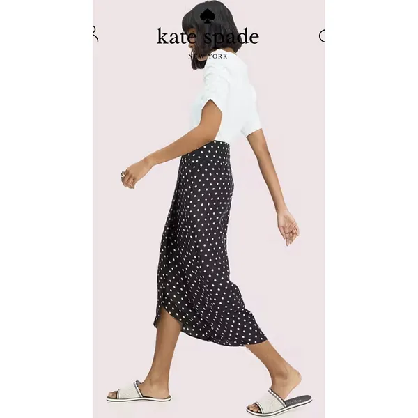 Kate Spade Polka Dot Silk Blend Midi Skirt Black White Cabana Size 2! - Image 2