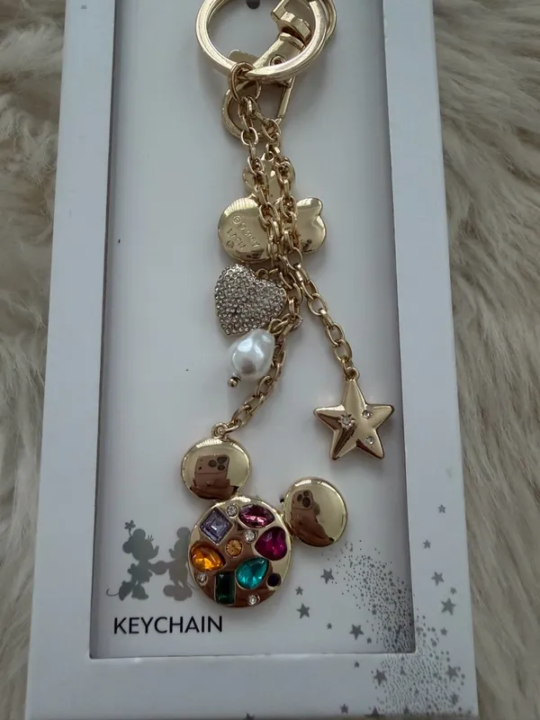 Disney Gold-tone Mickey Charm Keychain with Multicolor Gems and Star - Image 4