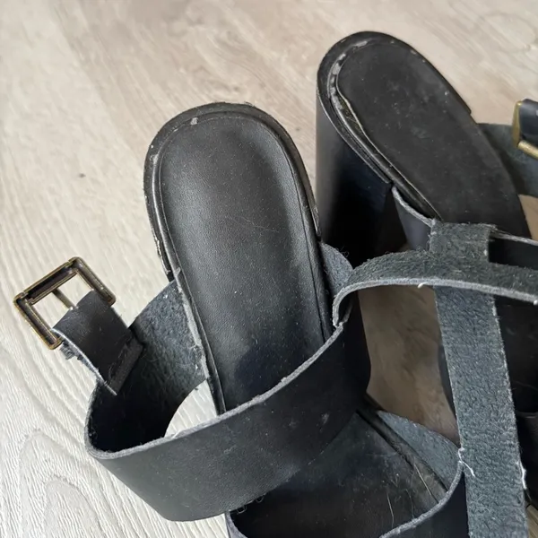 Women’s Black Faux Leather Platform Ankle Strap Heels - Image 15