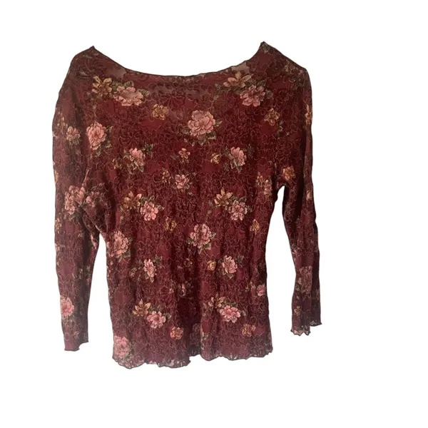 Surrealist Juniors Size Small Y2k Red Floral Lace‎ Fairy Romantic Whimsical Top - Image 5