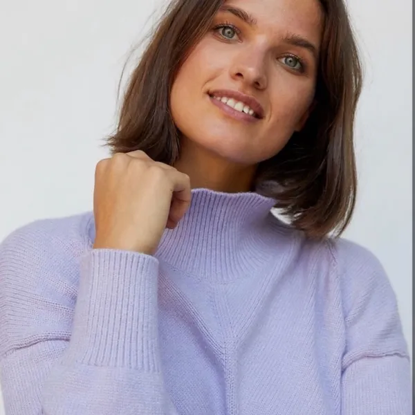 Maeve Anthropologie Lilac Crystal Mock Neck Tunic Sweater Stretch Knit - Image 3