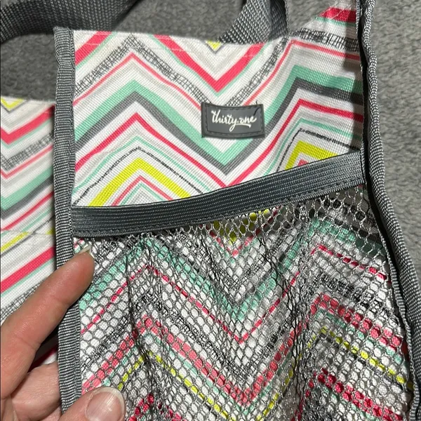 Thirty-One Pink and Yellow Chevron Tote Bag - Image 2