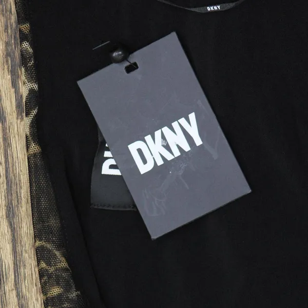 NWT DKNY 3/4-Sleeve Printed Mesh V-Neck Top P33HVRIS XS Black Pecan Brown - Image 4