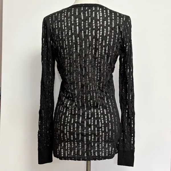BKE Long Sleeve Top XL Black V-Neck Open Knit Distressed Textured Goth Punk - Image 5
