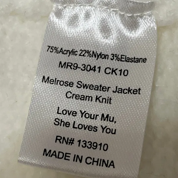Show Me Your Mumu Melrose Women's White Long Sleeves Knit Sweater Coat Jacket L - Image 5