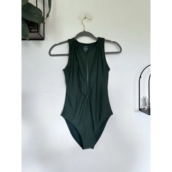 NWT Quince Palm Green Italian Zip-Front One-Piece Swimsuit Size XS - Image 3