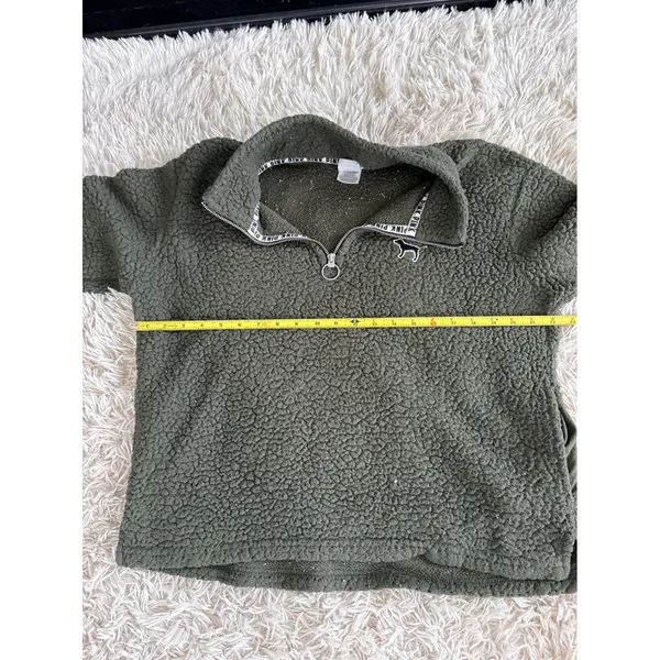 PINK Victoria's Secret Sherpa Quarter Zip Pullover‎ Fleece Sweatshirt Green M - Image 4