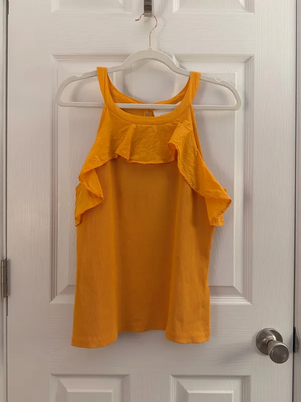 Anthropologie Maeve Orange Ruffled Rib Halter Tank Top Large - Image 3