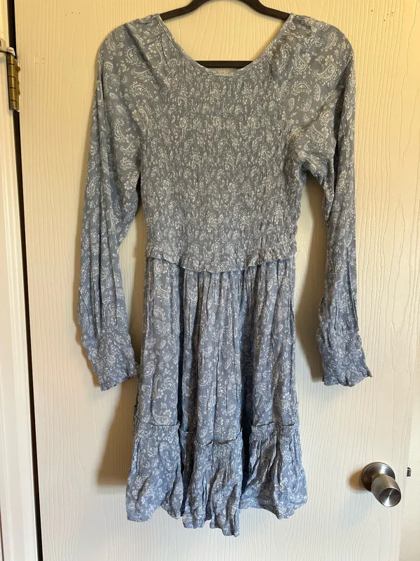Blue paisley long sleeve mini dress - Image 3