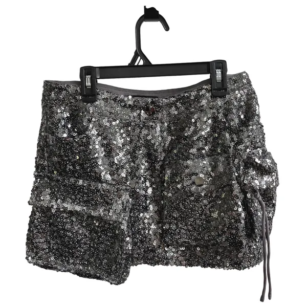 Steve Madden Evalina Sequin Cargo Mini Skirt Womens 2 Silver Glam Disco Party - Image 3