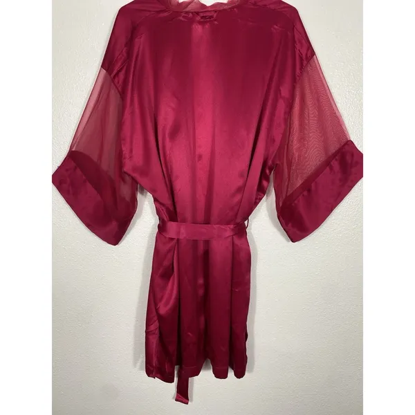 Victoria's Secret Pink Satin Sheer Sleeve Tie Waist Kimono Robe One Size - Image 8